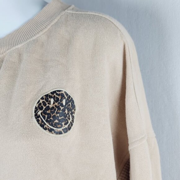 Aerie Women's Beige Smiley Crew Neck Long Sleeve Gateway Casual Sweatshirt Sz S - Picture 3 of 8